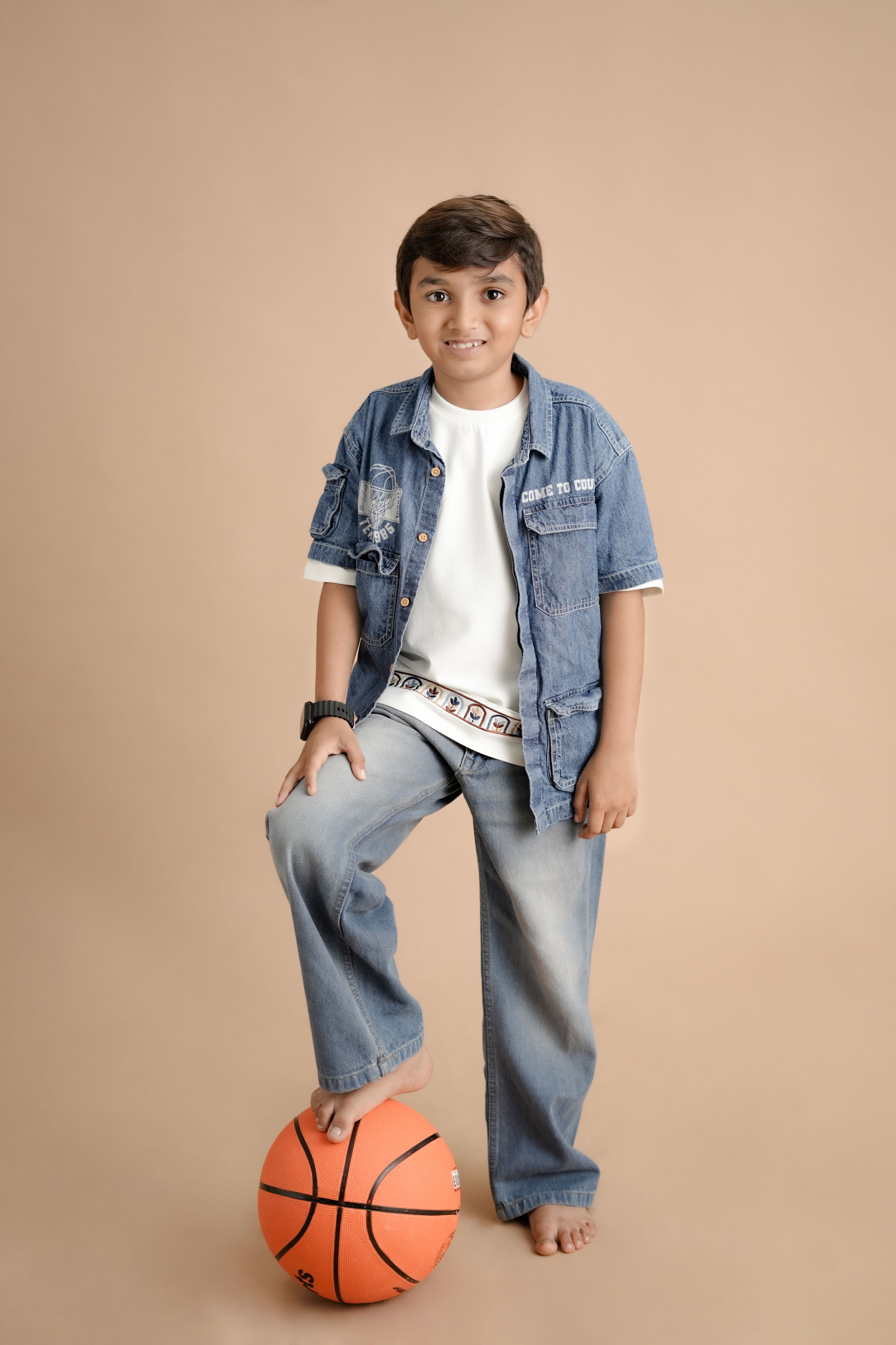 Kids Stretch Denim Jacket - Fit: Comfort Fit. Soft Organic Cotton Denim. Manufactured by AHA Apparel, Lahore, Pakistan