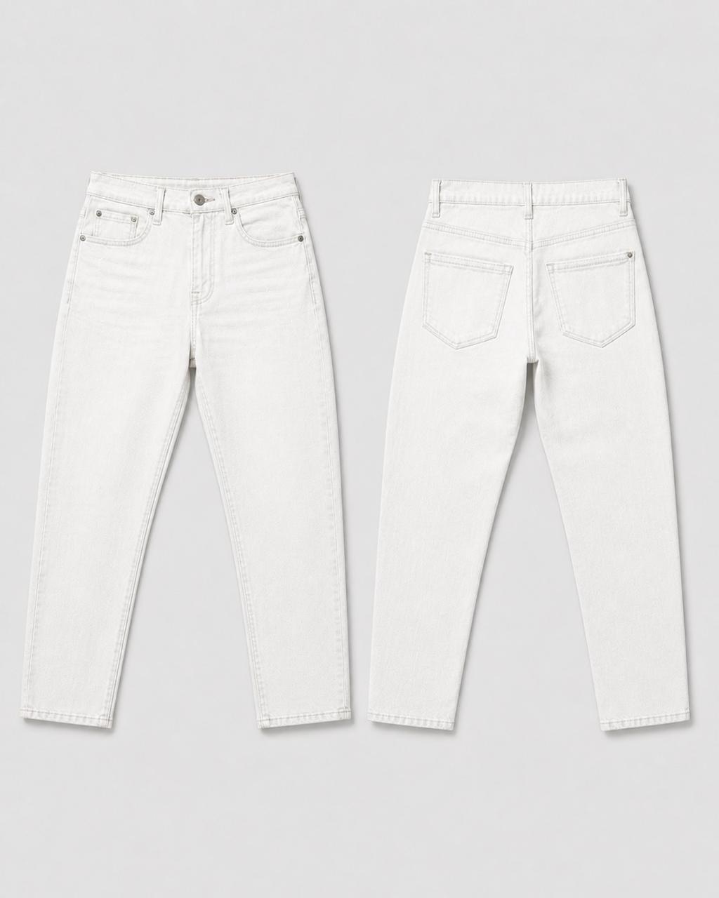 Tailored White Denim Pants - Fit: Modern Slim Fit. Premium Clean White Canvas Cotton. Manufactured by AHA Apparel, Lahore, Pakistan